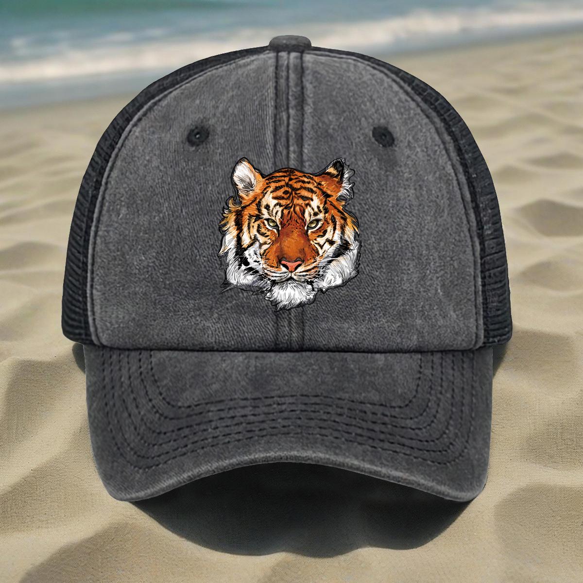 

Кепка-кепка Snapback с реалистичным принтом головы тигра, спортивная кепка с изображением животных, разноцветная регулируемая пряжка, неэластичная летняя регулируемая бейсболка as the picture чёрный