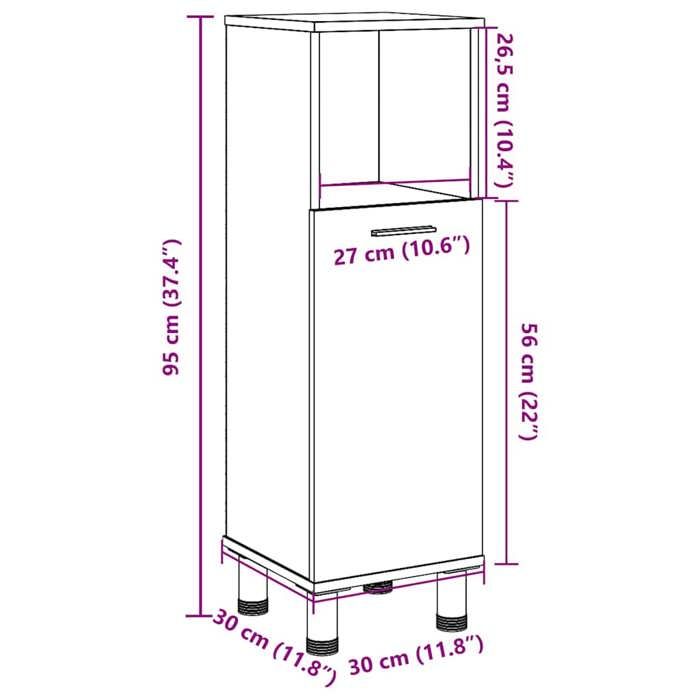 VidaXL Armoire de salle de bain Gris béton 30x30x95 cm Aggloméré, armoire de rangement de salle de bain, armoire de bain, 856136