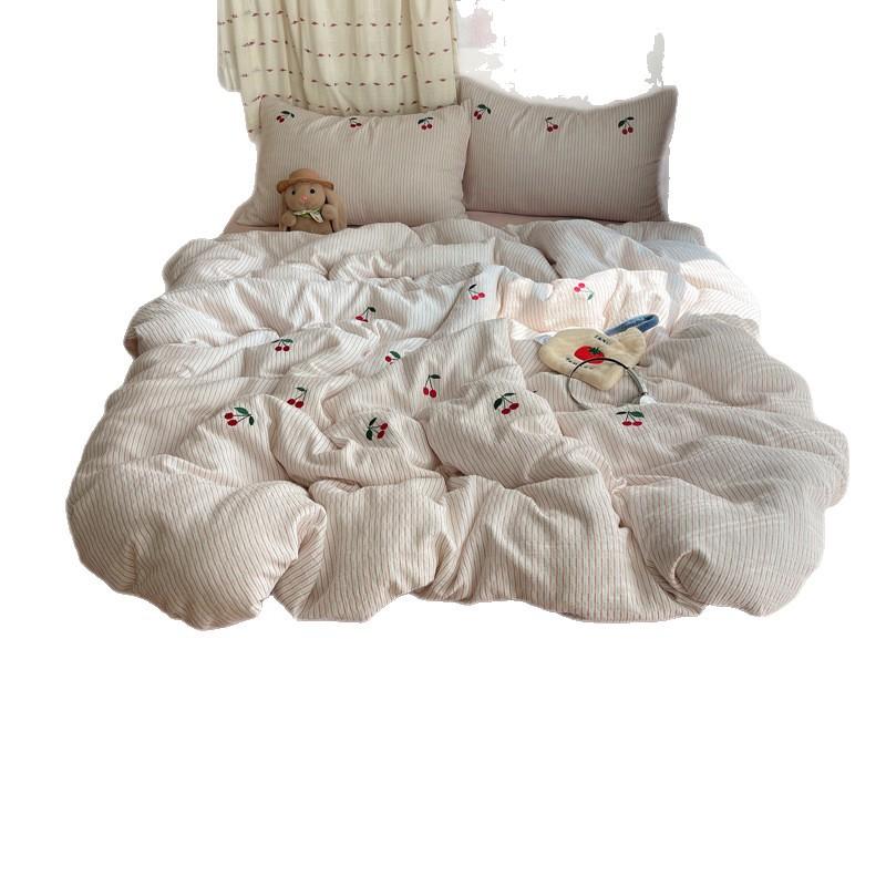 Little Cherry Cotton Bed, Girl'S Heart Cotton Bedding Quilt Cover Dormitory Sheet, Bed Hat A