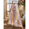 Casual Vacation Style Lace-up Geometric Floral Print Wide-leg Pants for Women