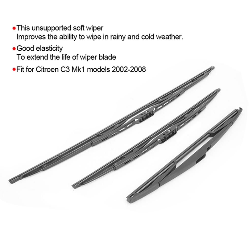 3ks/sada Přední a zadní stěrače Příslušenství Vhodné pro modely Citroen C3 Mk1 2002?2008