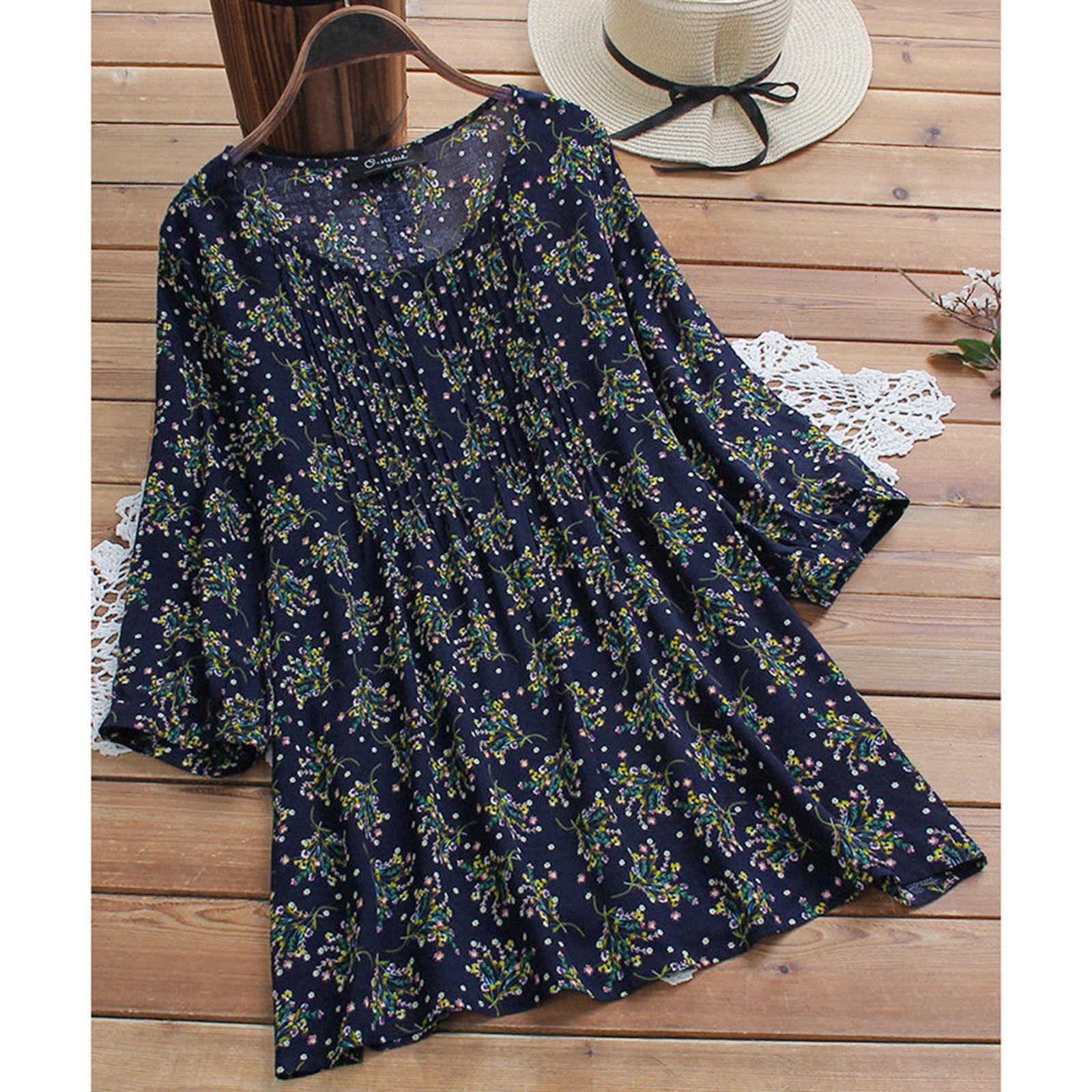 

Женская повседневная рубашка больших размеров со свободными льняными рукавами и пуговицами с принтом, блузка-рубашка Tanic XXXL тёмно-синий