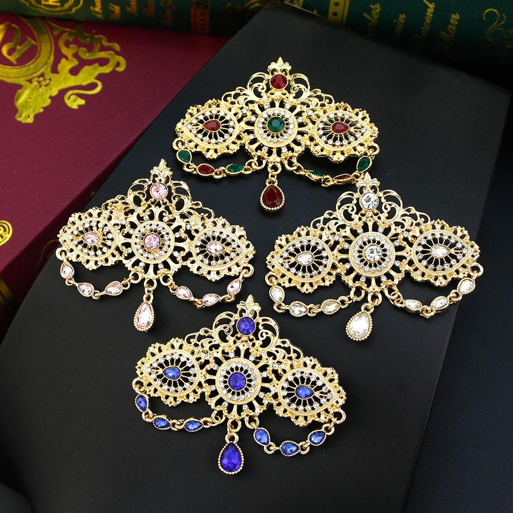 Broche En Fleurs Métal Finition Dorée, Cristaux Et Laque