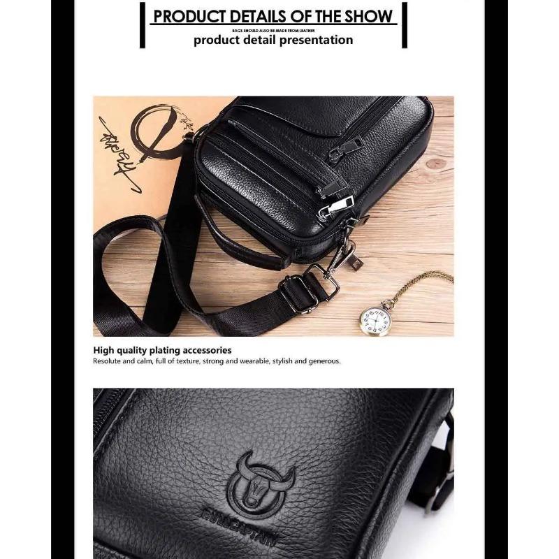 BULLCAPTAIN 2024 Brand Leather Men Bag Casual Business Leather Mens Shoulder Messenger Bag Vintage Men's Crossbody Bag male