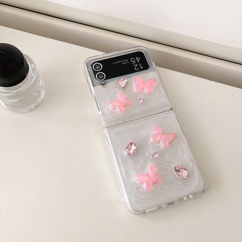 

For Samsung Zflip6 Flip Folding Mobile Phone Case for Zflod5 Bow Rhinestone W24flip Glue Butterfly For Samsung ZFlip3
