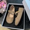 Mary Jane Women's Autumn 2025 New Retro Yellow Flat Bottom Round Head with Velcro Flat Bottom Single Shoes Women