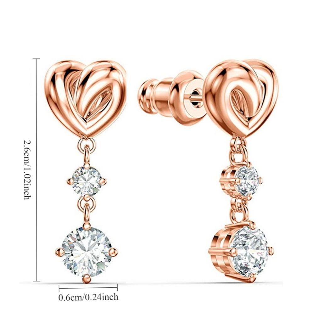 Rose Gold Tone Twisted Heart Drop Earrings with Graduated Clear Stones Women Jewelry