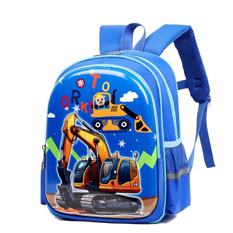 Cute Car Print Boys Backpack Large Capacity Comfortable Breathable Nylon School Bag