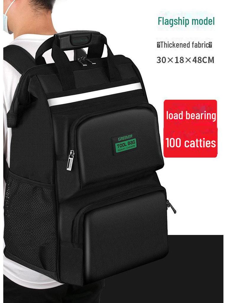 Green Forest Men's Double Shoulder Tool Backpack – Multifunctional, Durable Canvas Repair Bag for Electricians