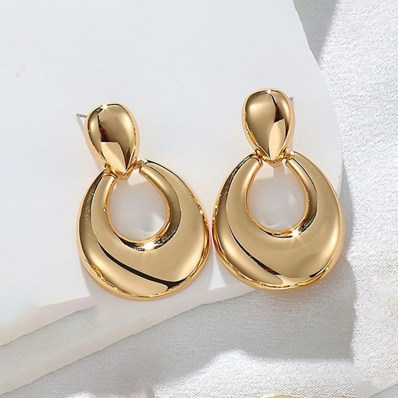 Retro Double Layered Circle Ear Clips for Teen Women Thick Geometric Drop Earrings Tarnish Resistant Statement Party Jewelry