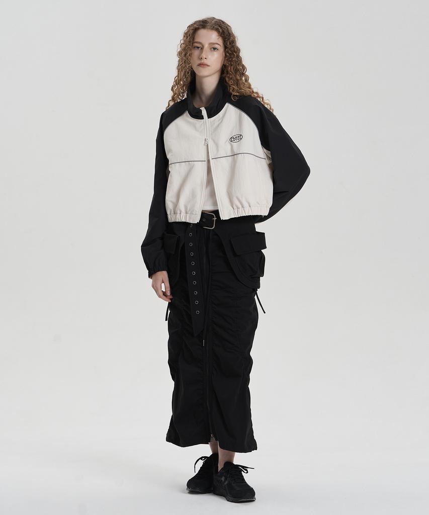 Jenyujeu Layered Belt Zipper Long Skirt - Black