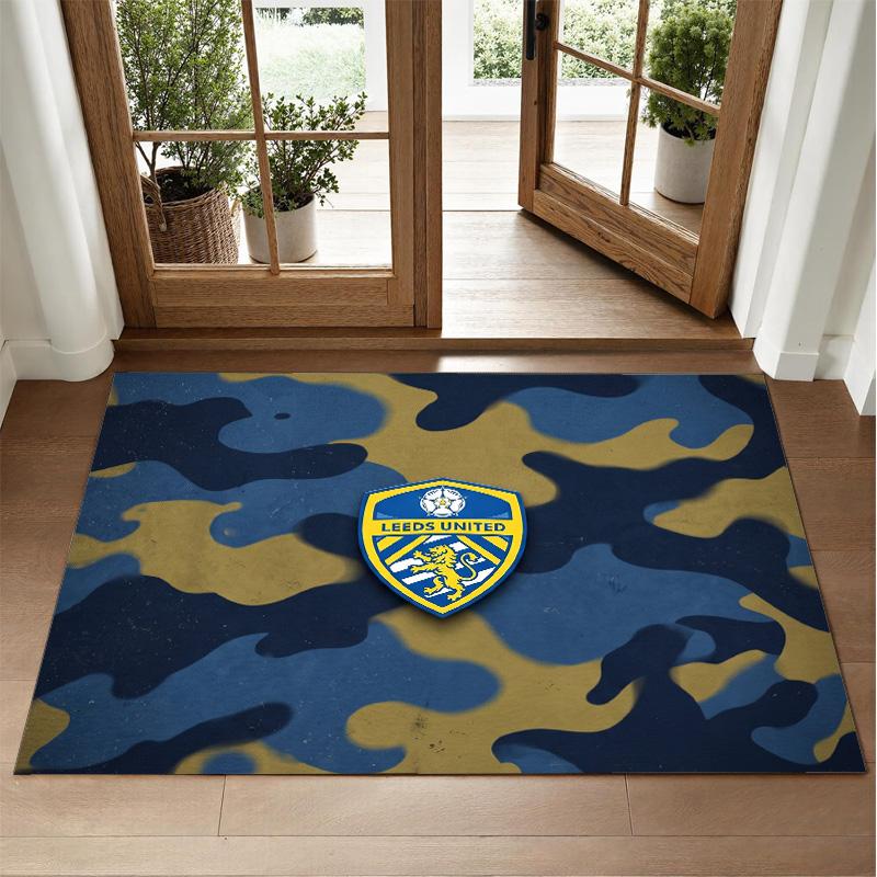 Leeds United Football Design Crystal Velvet Rug Soft Decorative Mat for Bedroom Entrance