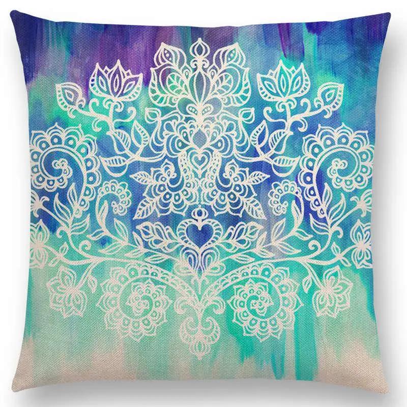 New Boho Art Flower Gorgeous Floral Diamond Doodle Botanical Geometry Mandala Decorative Pattern Cushion Cover Throw Pillow Case