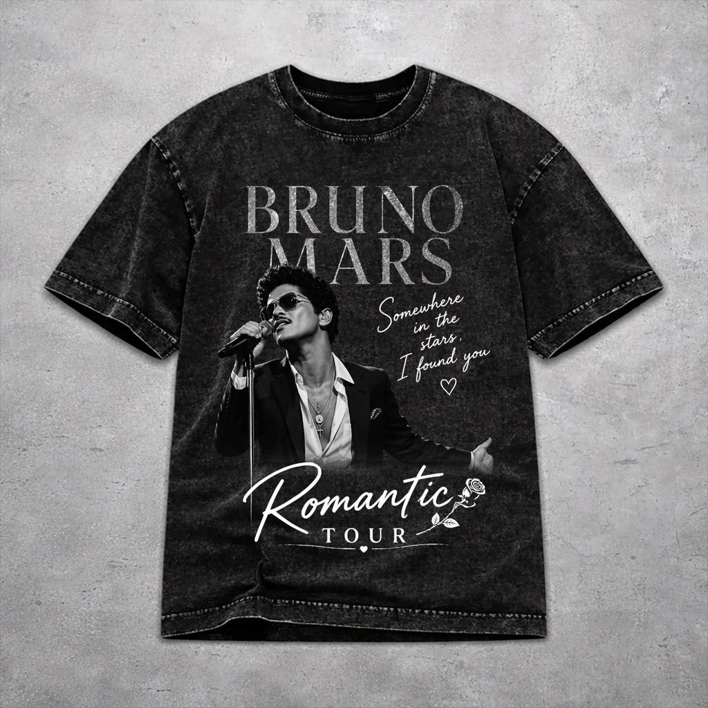 Herren Damen Bruno Mars Romantic Tour 2026 T-Shirt Grafisch Bedruckt Gewaschene Baumwolle Mode T-Shirts