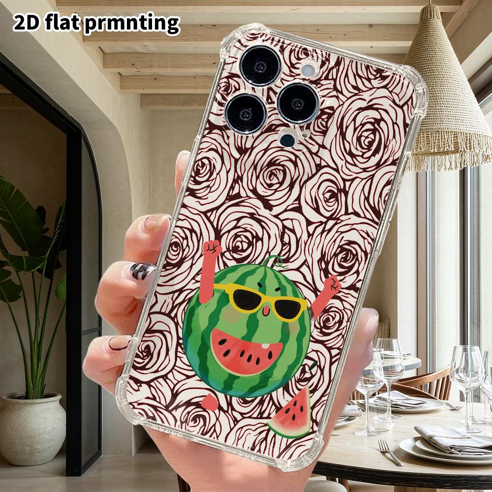 Phone case: 2D flat suitable for iPhone 18 17 16 15 14 13 Pro, transparent four corner protective case, Watermelon Man, Christmas and Halloween gifts