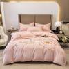 Elegant Cotton Brushed Four-Piece Bedding Set: Solid Color Skin-Friendly Bed Sheet & Duvet Cover.