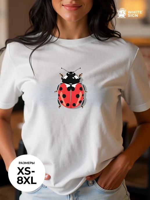 Straight-cut cotton summer T-shirt with  Ladybug  print XL