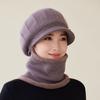 Knitted Wool Hat Scarf Integrated Women's Winter Velvet Thickened Warm In The Elderly Cycling Cold Hat