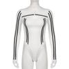 Tuta europea e americana in stile motociclistico a righe a contrasto con collo alto con zip, top casual versatile slim fit da ragazza piccante
