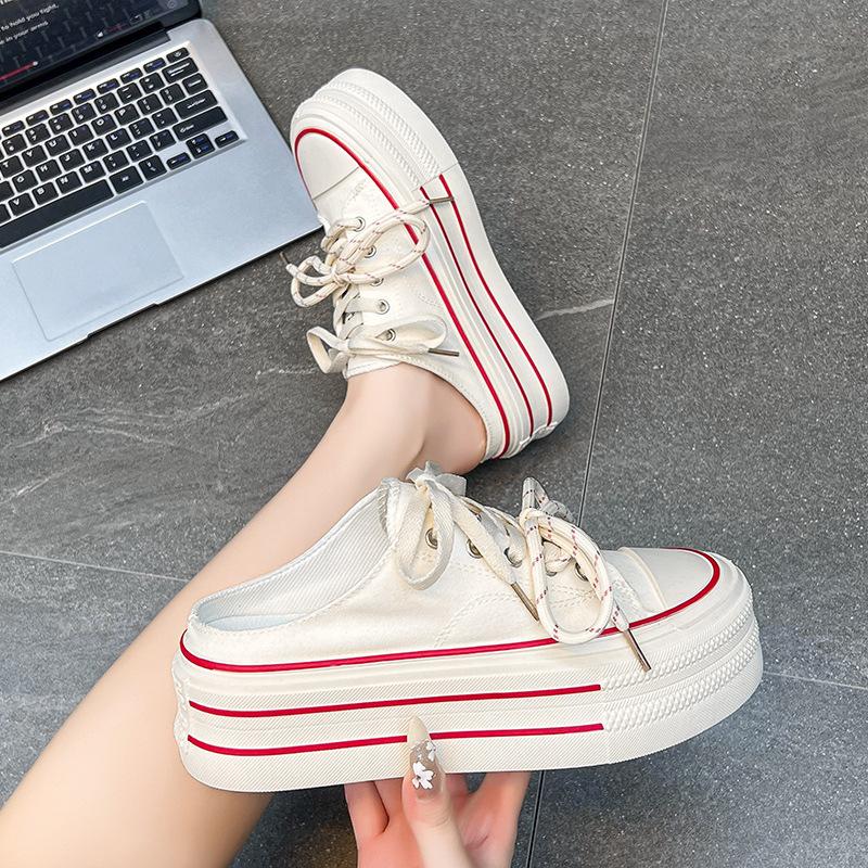 Thick-soled heightening half-tray espadrilles women's 2025 summer new one-pedal versatile flat-bottomed lightweight thick-soled slippers women