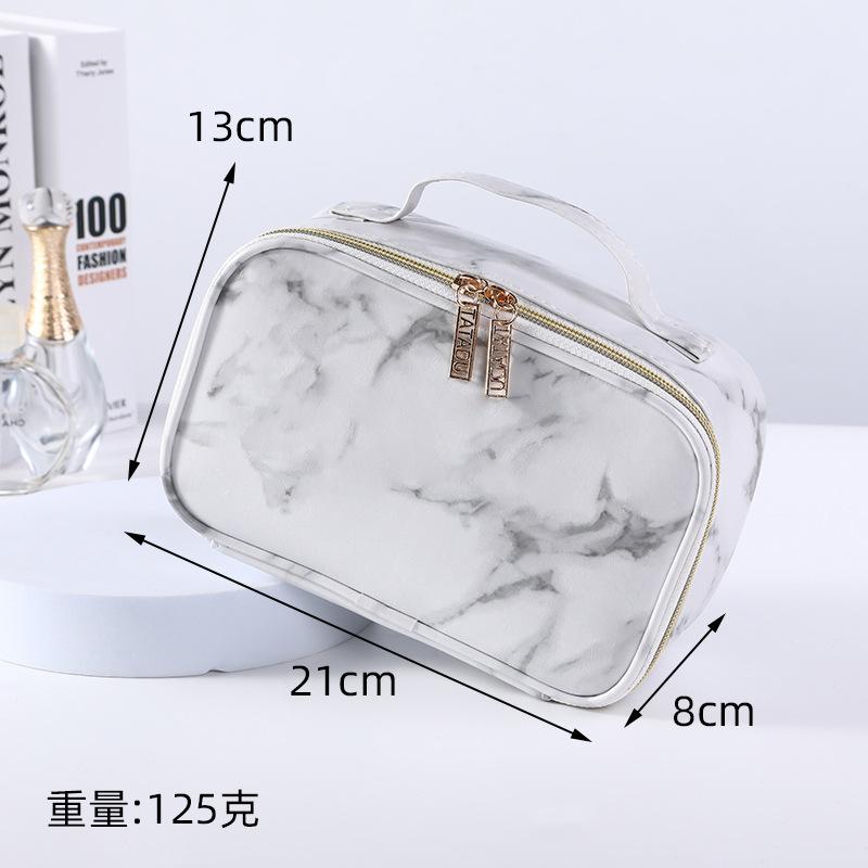 Pink PU Marble Pattern Women Cosmetic Bag Multifunction Toiletries Organize Storage Handbag Female Waterproof Makeup Case