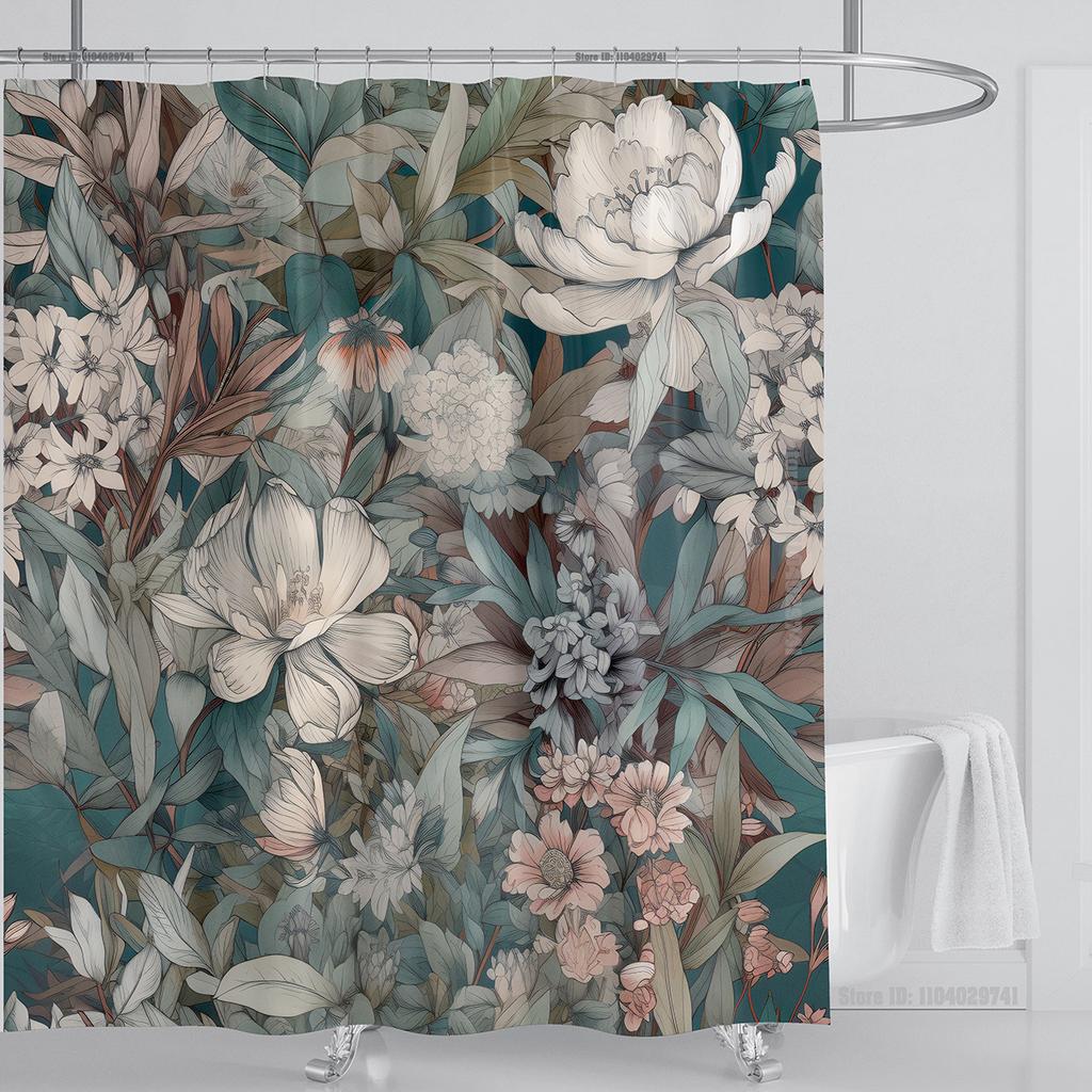 Aquatic Plants Floral Shower Curtain Waterproof Shower Curtain Polyester Fabric 3D Printed Curtain Bathroom Decoration With Hook