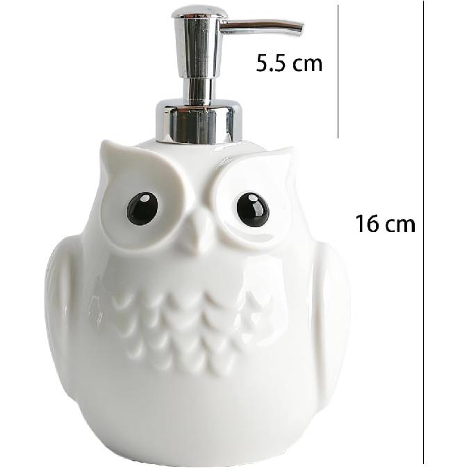 Bicuzat Ceramic White Owl Shaped Soap Dispenser with Plastic Pump, Body Lotion Soap Bottle, Hand Soap Dispenser for Bathroom Kitchen Countertop