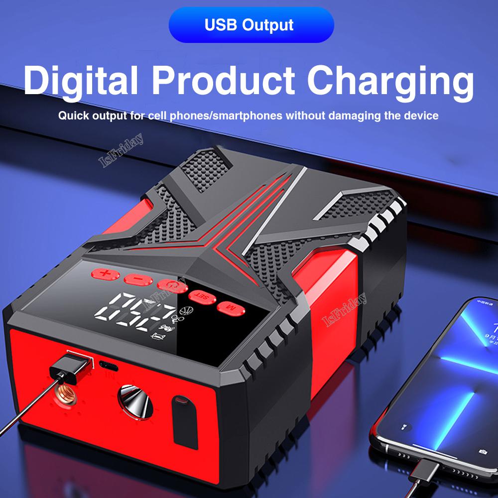 4 In1 Car Jump Starter Air Pump Power Bank Lighting Portable Air Compressor Cars Battery Starters Starting Auto Tyre Inflator