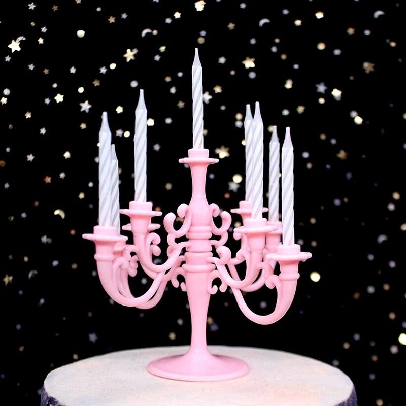 

2026 9Pcs/Set Candles And Candlestick Bracket Cake Topper Birthday Party Candle Holders Toppers Decoration Cake Decorative рожевий