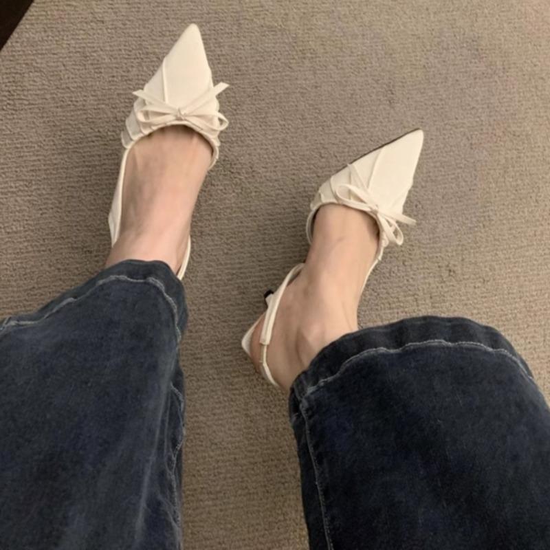 

Модные летние новые сандалии баотоу женские модные остроносые с мелким вырезом и бантом-бабочкой, слипоны, износостойкие туфли-стилет 40 грязно-белый