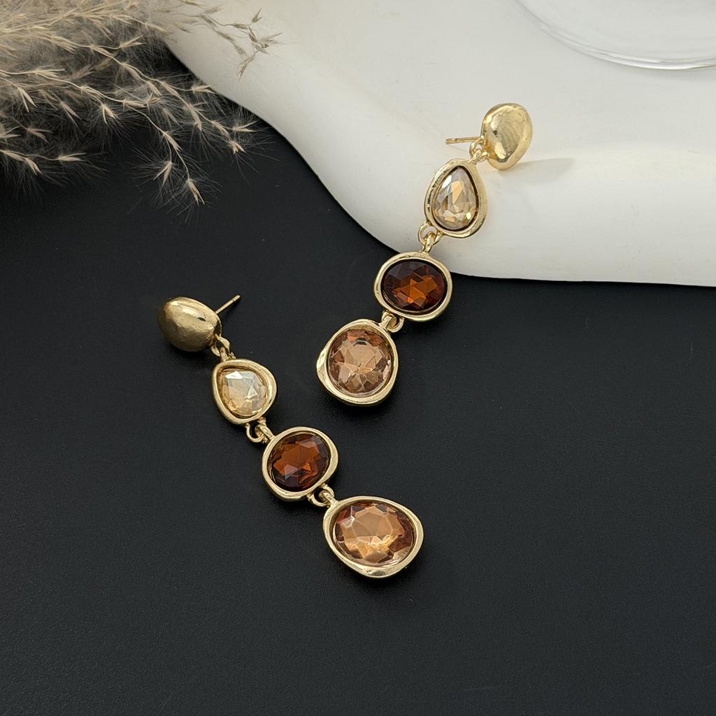 Vintage Colorful Teardrop Gem Earrings For Women Fashionable Geometric Glass Rhinestone Tassel Drop Earrings