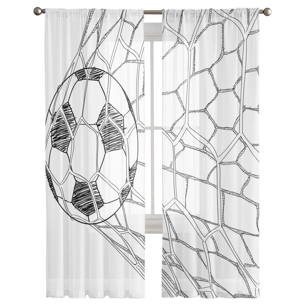 Soccer Football Net Sketch Tulle Sheer Curtains for Living Room Decoration Window Curtain for Bedroom Voile Organza Drapes