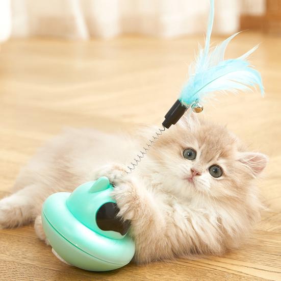 Wobbling Cat Feather Toy Interactive Spring Cat Teaser with Bells Cat Enrichment Feather Toy for Indoor Kittens Play Anxiety Relief