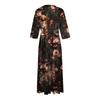 Women's Fashion Retro Floral Print Lapel Button Three Quarter Sleeve Dress
