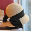 Spring and Summer Hemp Bow Temperament Straw Pot Hat French Elegant Pearl Vacation Sun Protection Bucket Hat Women