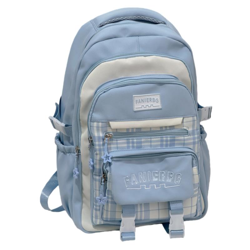Schoolbag new large-capacity student schoolbag plaid contrasting color college style multi-layer backpack travel junior high school backpack
