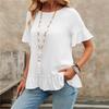 Ladies Summer Short Sleeve O Neck Ruffles Solid Color Casual Pullover Blouse Shirt Top