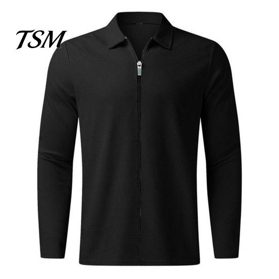 Men Solid Color Long Sleeve Shirt Autumn Winter Breathable Simple And Elegant Top Lapel Zipper Placket Outdoor Sports T-Shirt with
