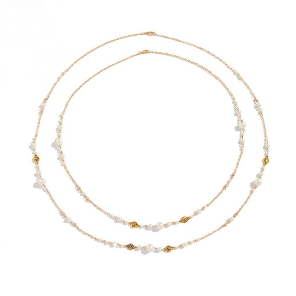 2Pcs/Set Pearl Design Imitation Pearl Necklace Long Chain Layered Necklace Women Fashion