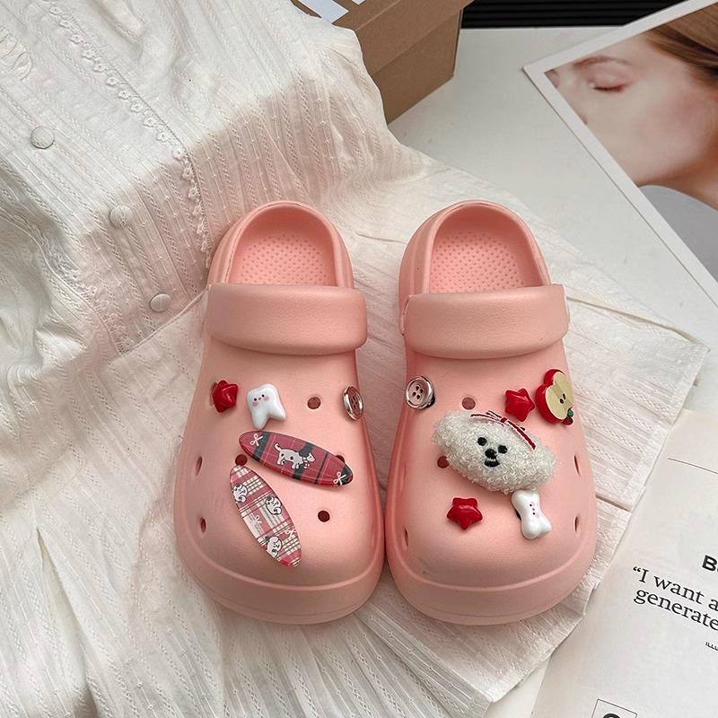 

Милые туфли-сабо на платформе с отверстиями для щенков женские весенне-летние новые универсальные повседневные для улицы нескользящие пляжные сандалии 40-41 розовый