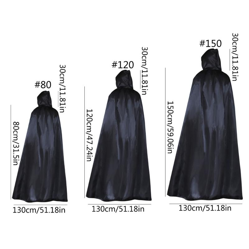 Halloween Hooded Cloak Hooded Robe Cloak Vampires Cosplay Cape 80cm/120cm/150cm Long Cape for Adult Kids