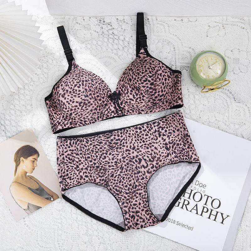 Underwear leopard print large size thin without steel rim bra small breasts gather sexy collection breasts female upper support adjustment bra