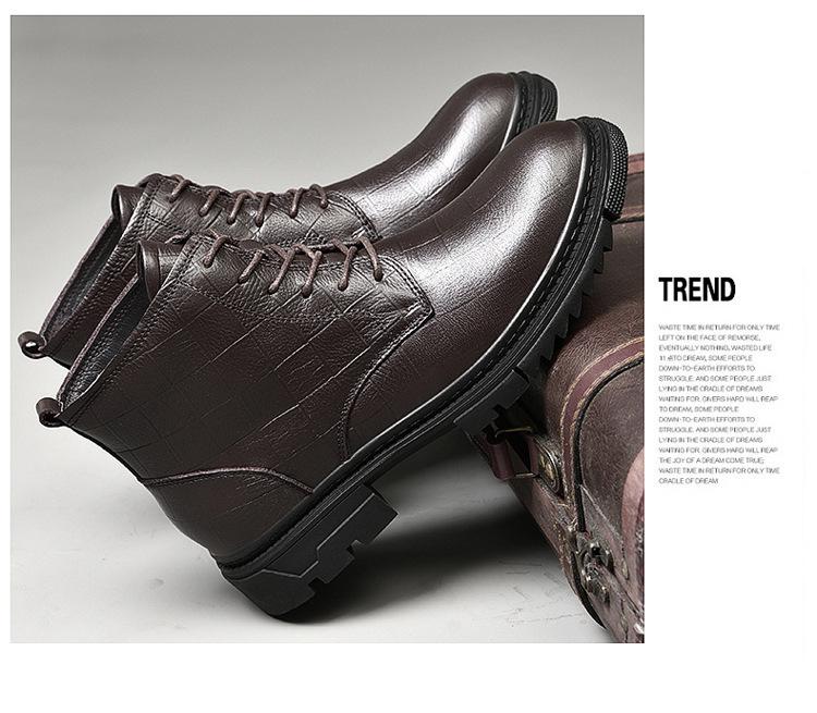 Men's Plus Size Genuine Leather High-Top Martin Boots, Velvet-Lined Winter Work Boots, Snow Boots in Cowhide.