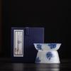 Ice Jade Porcelain Blue & White Gaiwan Tea Set with Gong Dao Bei & Strainer - 3-Piece Kung Fu Style