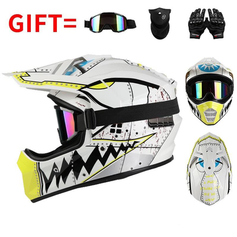 Off-Road Motorcycle Helmet ABS Full Face Dirt Bike With Visor Mask Gloves DOT Certified