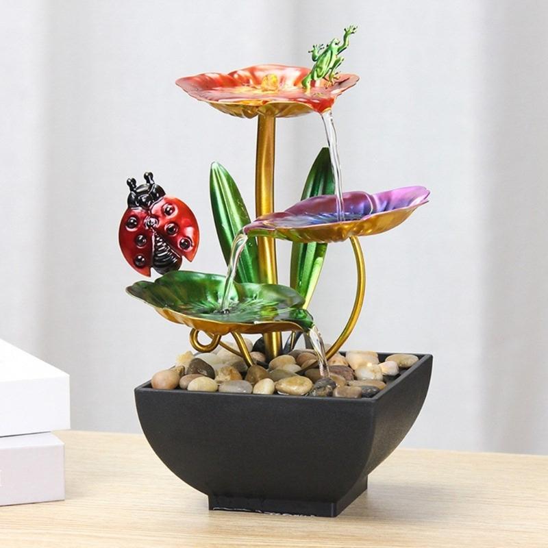 Schreibtischbrunnen Indoor Wasserfallbrunnen Blumen-Thema 3-stufig Tischbrunnen Heimdeko für Meditation Entspannung