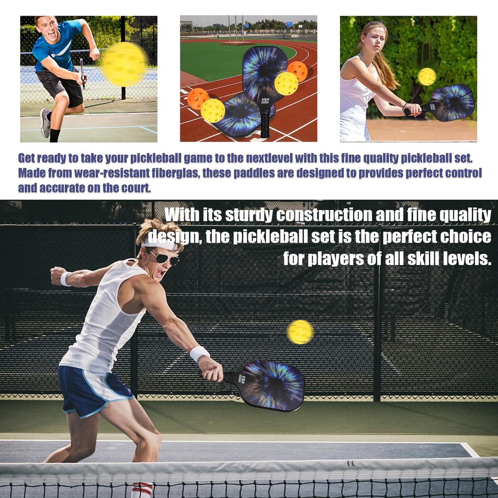 Fiberglas Pickleball Rackets Set Pickleball Paddle Set of 2 Rackets and 4 Pickleballs Balls