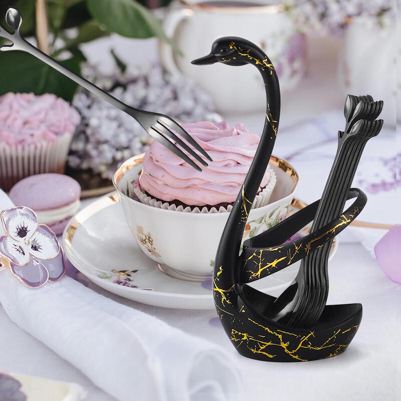 Golden Swan Coffee Spoon Set with Leaf Spoons