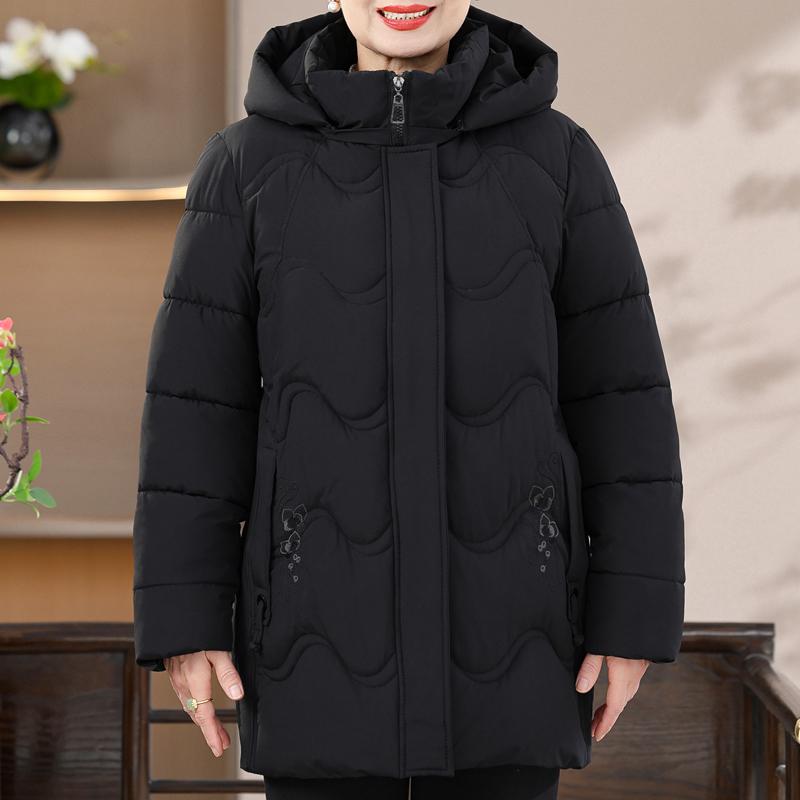 

Большие размеры 2XL-7XL, женские зимние пальто среднего возраста с капюшоном, толстые теплые, элегантные свободные парки, женские куртки 7XL чёрный