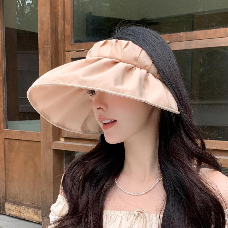 Folded big-brimmed empty top hat, high-end face-showing small shell hat, summer outdoor foldable sunscreen sun hat children